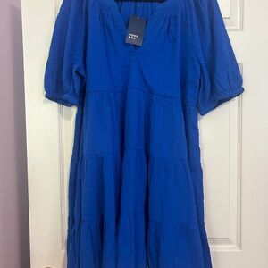 Crown and Ivy WOMEN’S SHORT SLEEVE PEASANT DRESS. SIZE XL OLLIE BLUE.